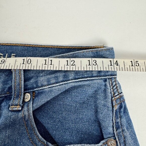 American Eagle Mom Jean Blue Size 4 Hi-Rise Distressed Raw Hem Casual Denim EUC - Picture 6 of 12